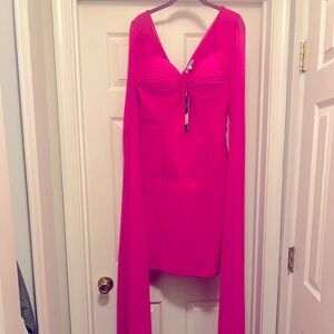 Fuchia Bandage dress with long flowing sleeves